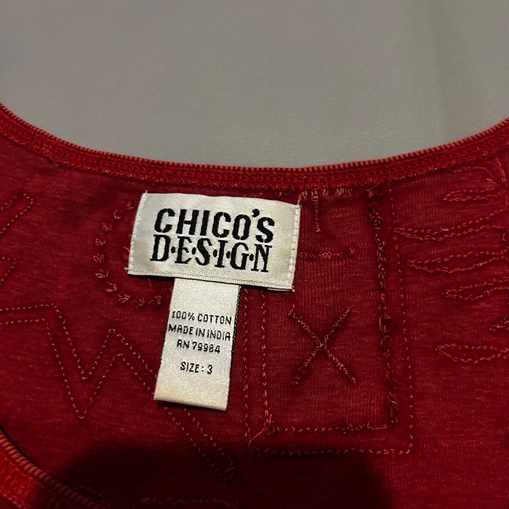 VTG 90s/Y2K Chicos Red Embroidered Celestial Tank Top Cotton Size 3 XL Boho - Picture 5 of 6